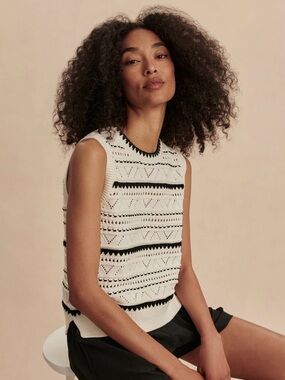 NWT Varley Athena Pointelle Knit Egret White Cotton Sweater Vest